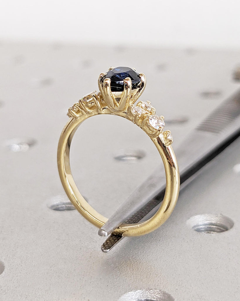 One of a Kind Montana Sapphire Ring, Pear Teal Sapphire, Snowdrift Cluster Ring Six-Prong, Vintage Inspired Peacock Sapphire Engagement Ring