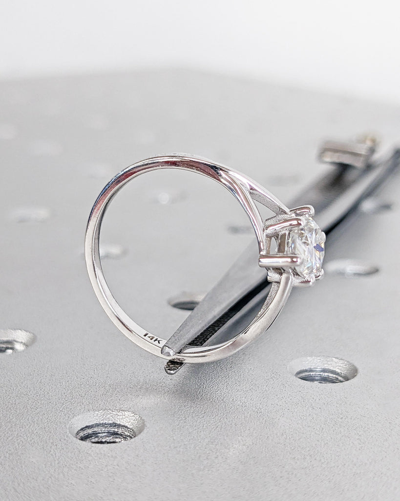 1CT Pear Lab Created Diamond Solitaire Engagement Ring, IGI Certified Pear Cut Diamond Wedding Ring Split Shank Unique Twisted Band 14K Gold