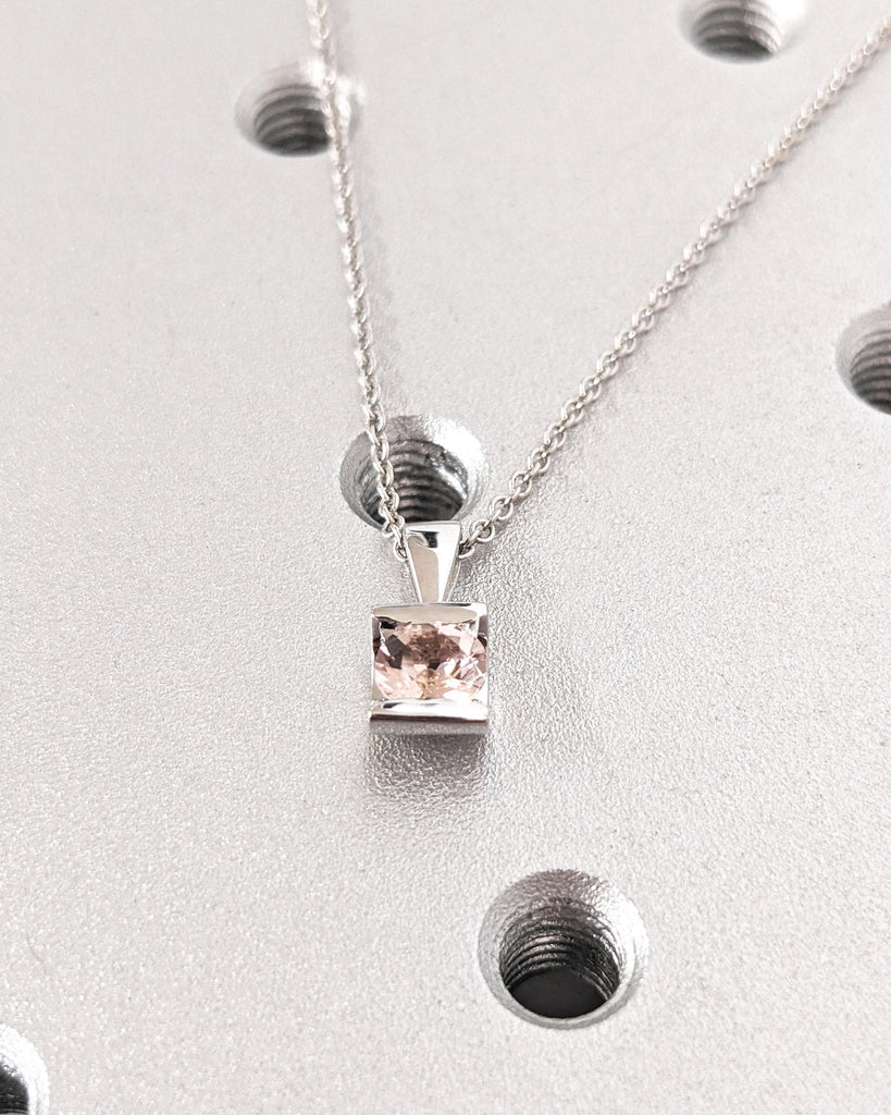 Morganite Gold Necklace | June Birthstone Necklace | Solitaire Pendant Necklace | White Gold Necklace | Minimalist Gold Chain Woman Necklace