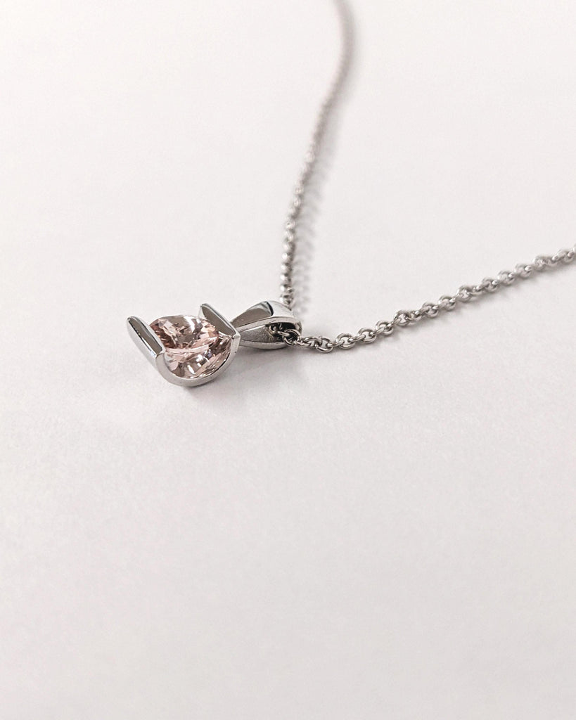 Morganite Gold Necklace | June Birthstone Necklace | Solitaire Pendant Necklace | White Gold Necklace | Minimalist Gold Chain Woman Necklace