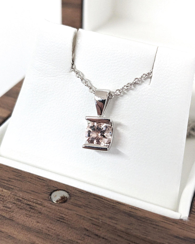 Morganite Gold Necklace | June Birthstone Necklace | Solitaire Pendant Necklace | White Gold Necklace | Minimalist Gold Chain Woman Necklace