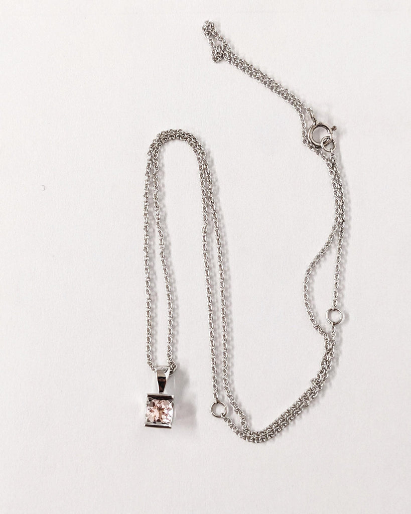 Morganite Gold Necklace | June Birthstone Necklace | Solitaire Pendant Necklace | White Gold Necklace | Minimalist Gold Chain Woman Necklace