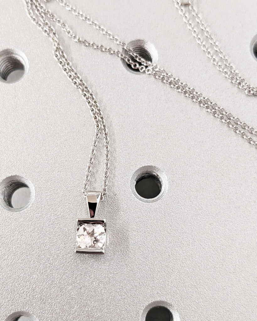 18k White Gold Solitaire Necklace | White Gold Necklace | Minimalist Gold Chain Woman Necklace