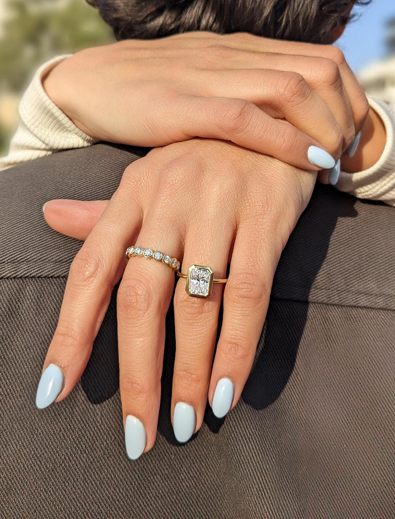 1ct, 2CT Radiant Cut Moissanite Solitaire Ring | 14K Yellow Gold Bezel Set Engagement Ring | Statement Ring | Anniversary Ring Gift For Her