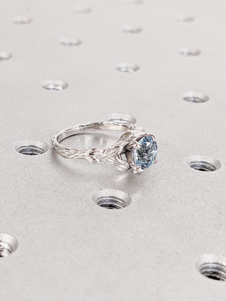 Solitaire Engagement Ring | 1 Carat Engagement Ring | Round Lab Grown Ring | Nature Inspired Aquamarine March Birthstone Ring | 14k 18k Gold Rings for Women