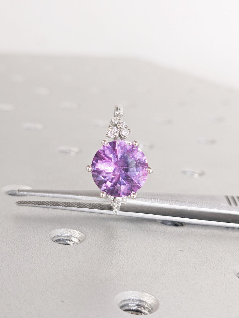 Art Deco Alexandrite Ring, Platinum Wedding Rings for Women, Anniversary Ring, Snowdrift Lab Diamond Cluster Ring, Anniversary Gift for Wife