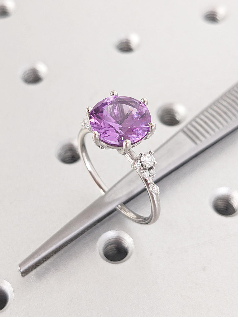 Art Deco Alexandrite Ring, Platinum Wedding Rings for Women, Anniversary Ring, Snowdrift Lab Diamond Cluster Ring, Anniversary Gift for Wife