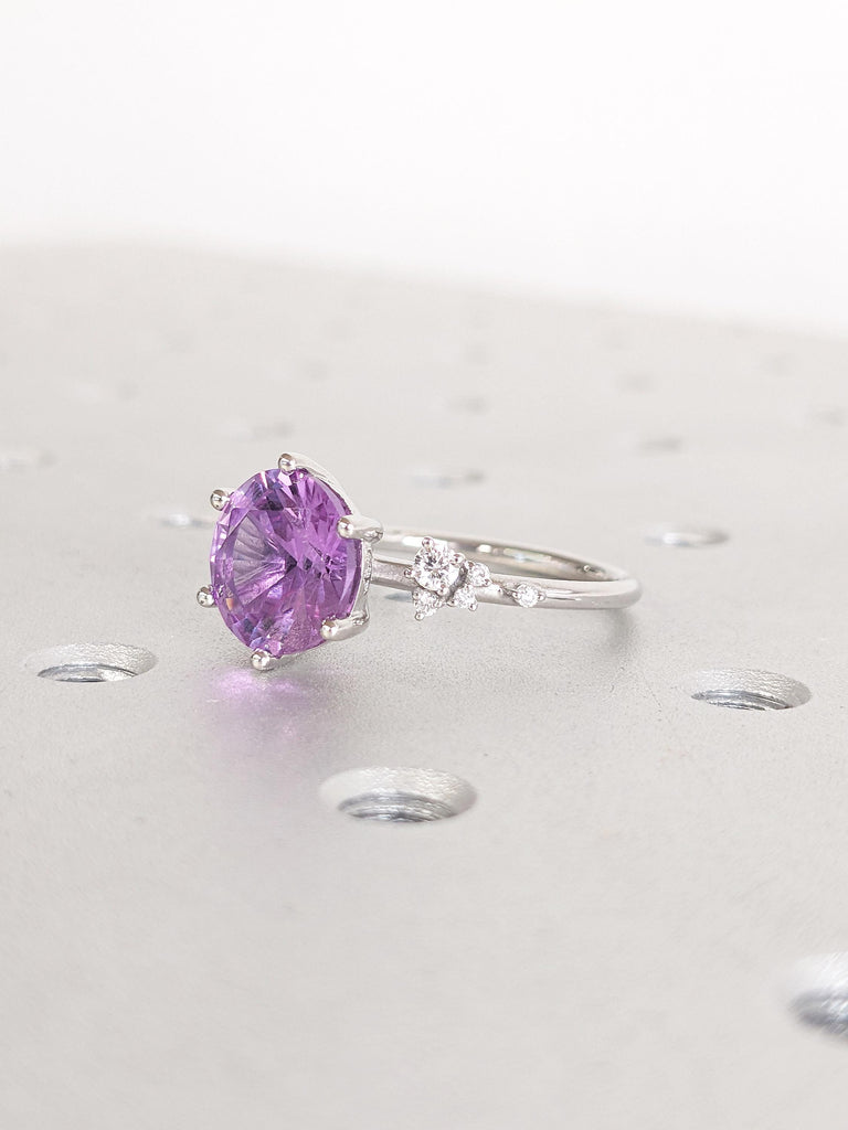 Art Deco Alexandrite Ring, Platinum Wedding Rings for Women, Anniversary Ring, Snowdrift Lab Diamond Cluster Ring, Anniversary Gift for Wife