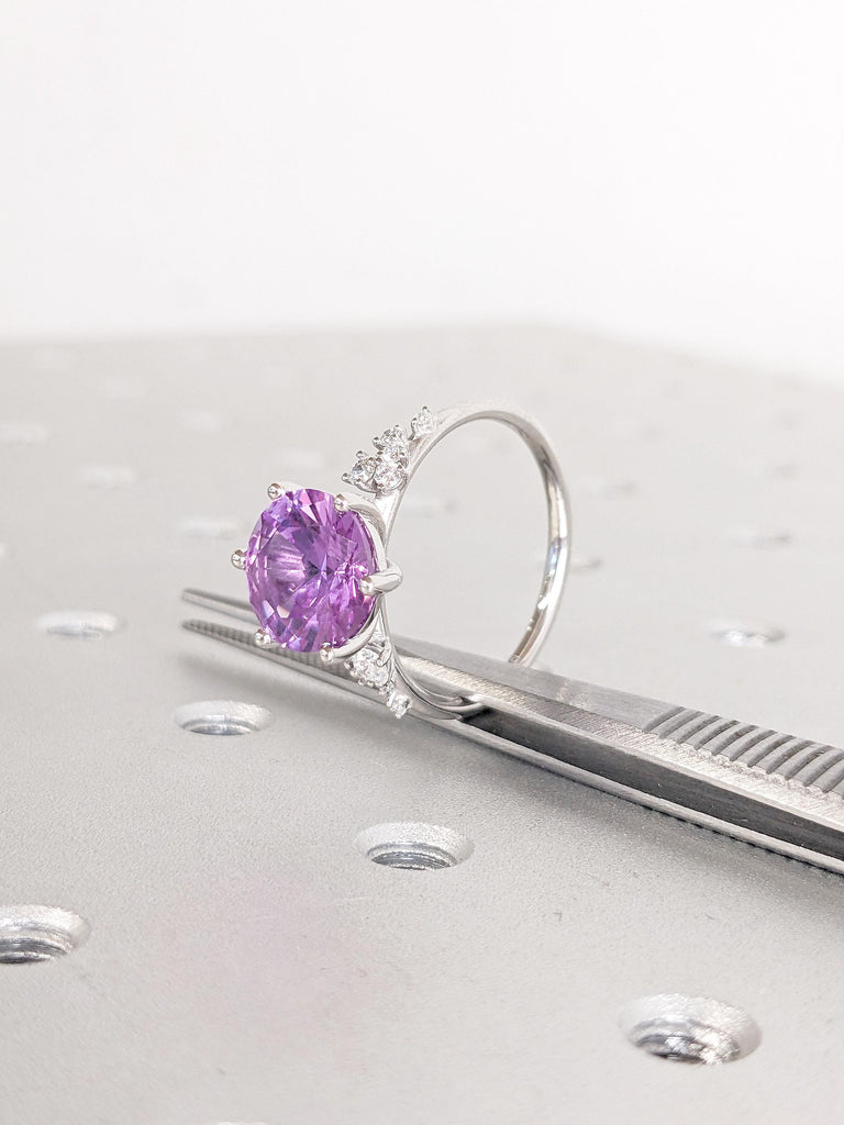 Art Deco Alexandrite Ring, Platinum Wedding Rings for Women, Anniversary Ring, Snowdrift Lab Diamond Cluster Ring, Anniversary Gift for Wife