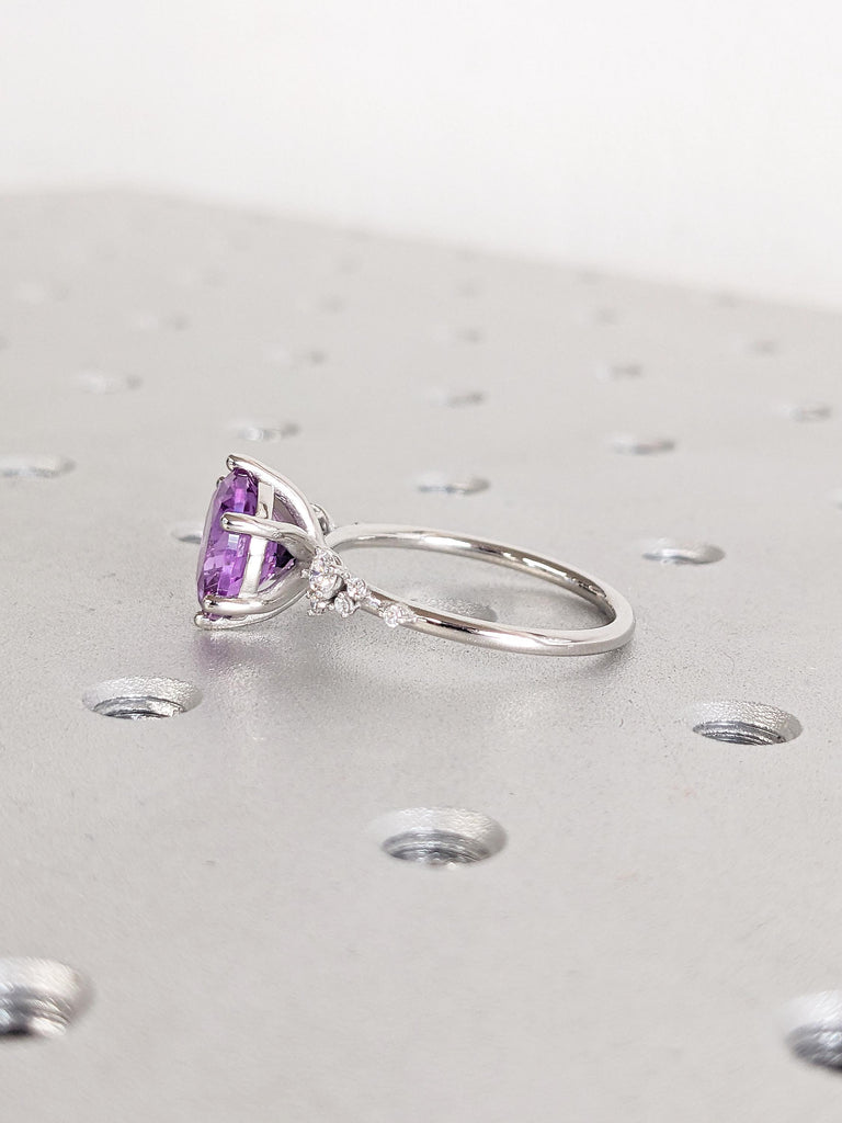 Vintage Lab Alexandrite Engagement Ring, Platinum Statement Ring, Snowdrift Moissanite and Diamond Cluster Ring, Unique Promise Ring for Her