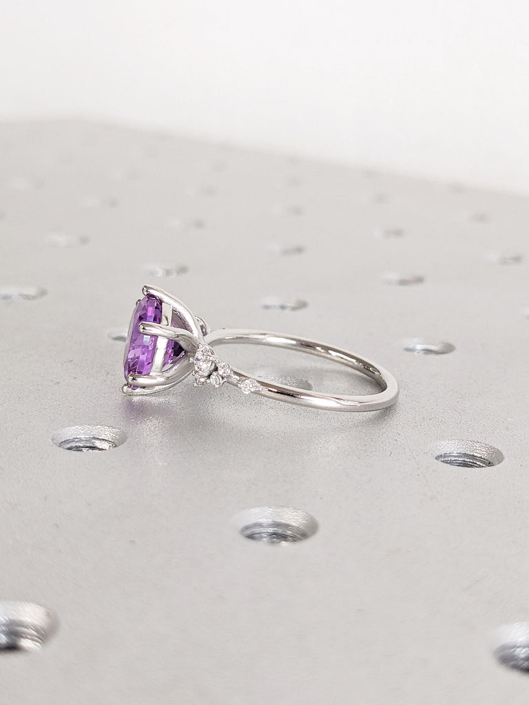 Art Deco Alexandrite Ring, Platinum Wedding Rings for Women, Anniversary Ring, Snowdrift Lab Diamond Cluster Ring, Anniversary Gift for Wife