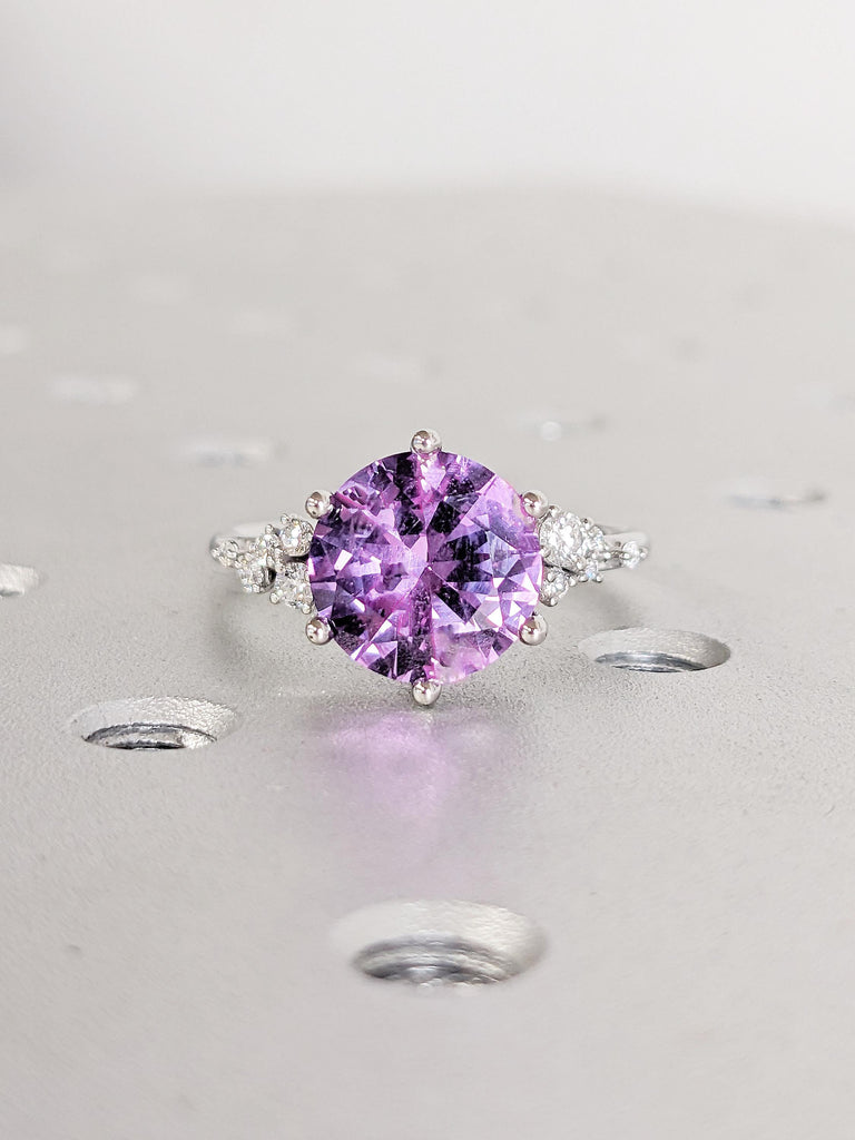 Art Deco Alexandrite Ring, Platinum Wedding Rings for Women, Anniversary Ring, Snowdrift Lab Diamond Cluster Ring, Anniversary Gift for Wife