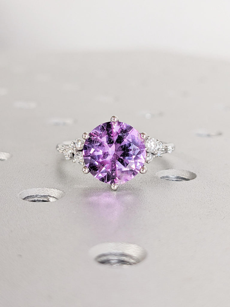 Art Deco Alexandrite Ring, Platinum Wedding Rings for Women, Anniversary Ring, Snowdrift Lab Diamond Cluster Ring, Anniversary Gift for Wife