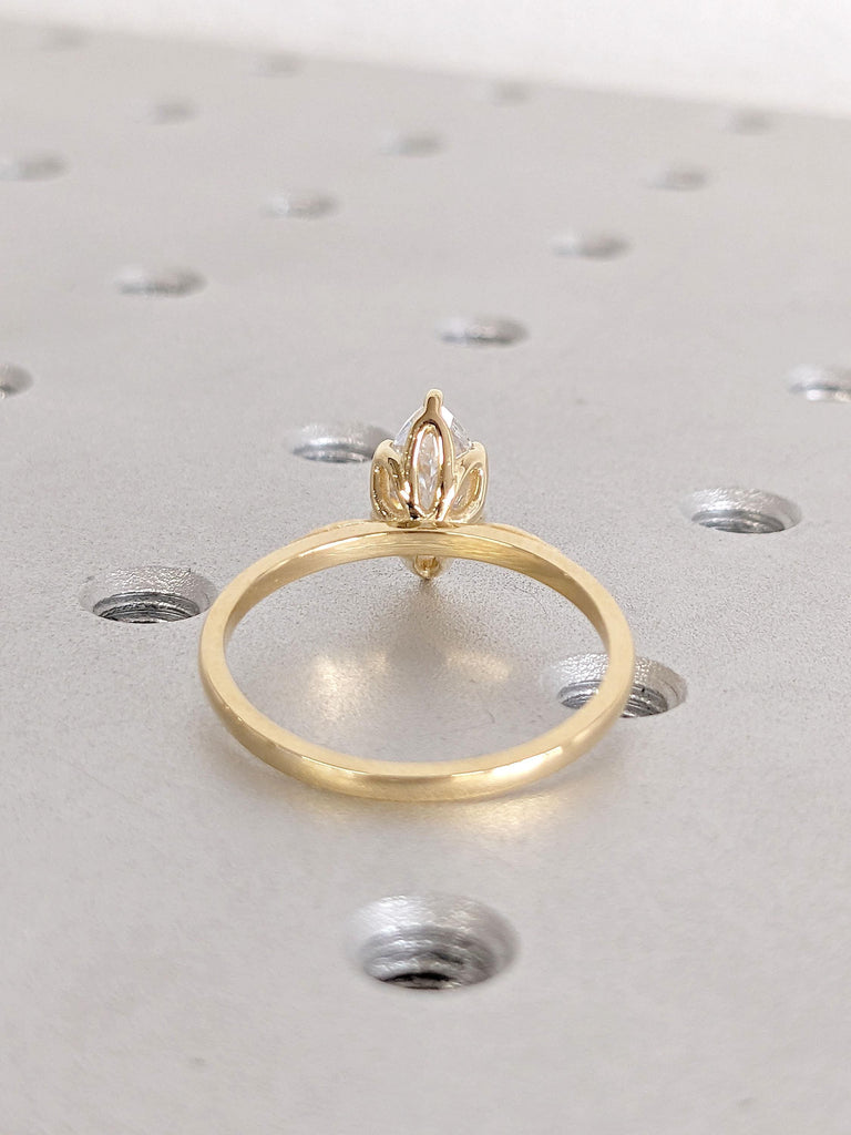 14k 18k Gold Tulip Setting Ring | Gold Rings for Women | Solid Yellow Gold Engagement Ring
