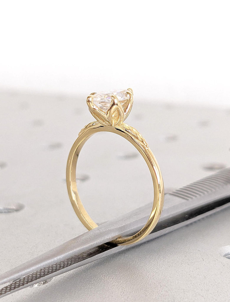 Tulip Lotus Prong Marquise cut Moissanite Solitaire Engagement Ring | Flower Basket Promise Ring | Unique Proposal Ring | 14k Yellow Gold Rings for Women