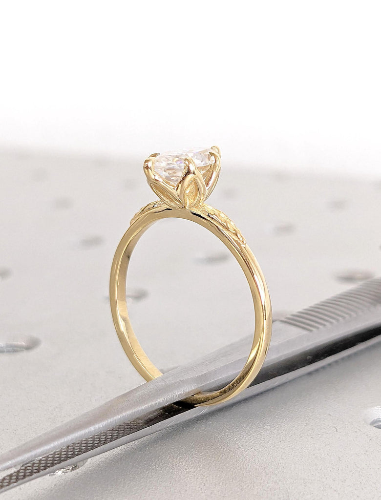 Tulip Lotus Prong Marquise cut Moissanite Solitaire Engagement Ring | Flower Basket Promise Ring | Unique Proposal Ring | 14k Yellow Gold Rings for Women