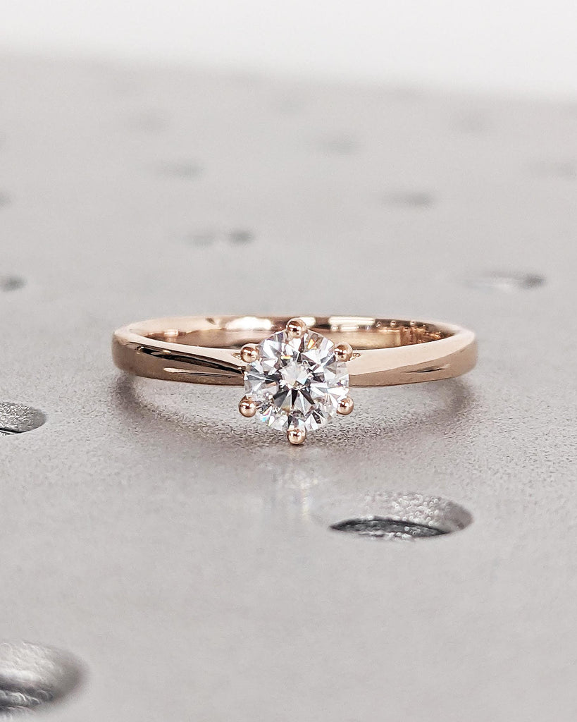 0.5-2ct Round Cut Moissanite Engagement Ring / Dainty 14k Rose Gold Promise Ring For Her / Cathedral Engagement Ring / Bridal Gift for Wife