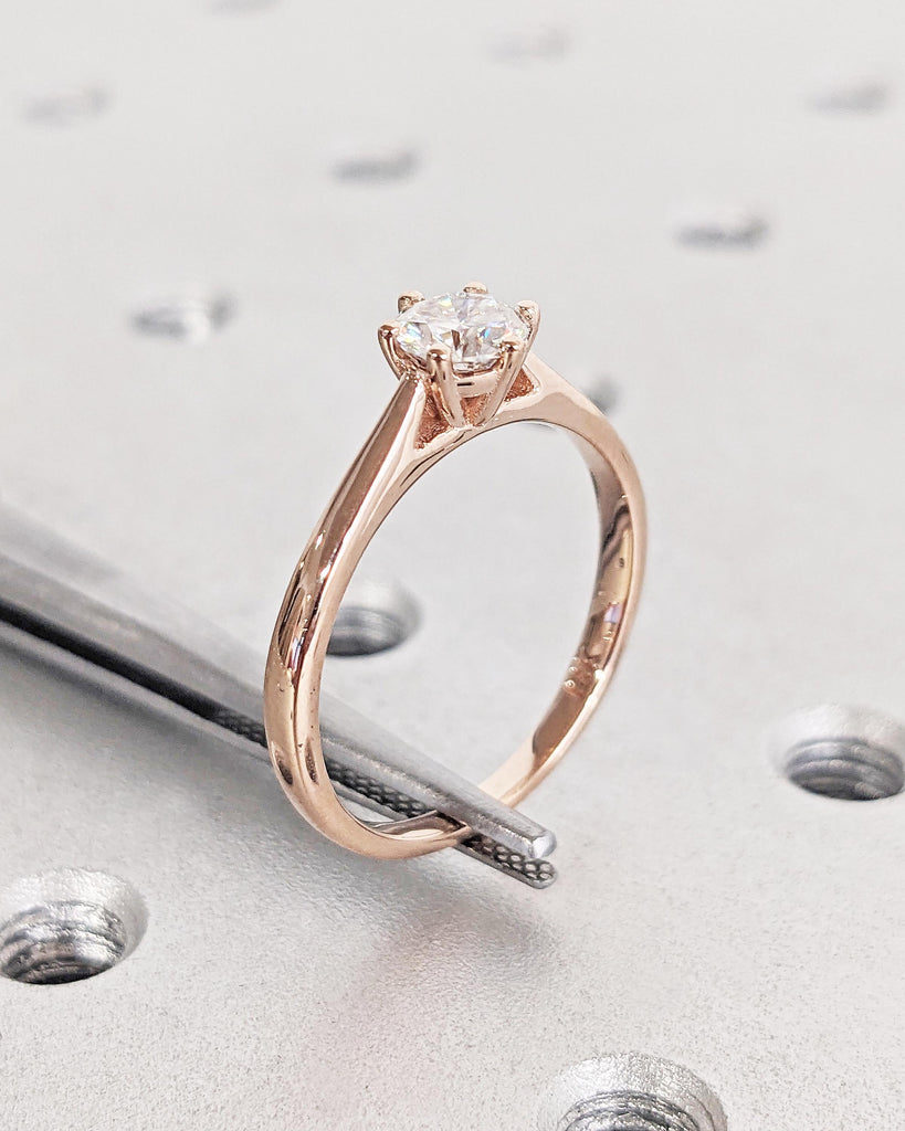 0.5-2ct Round Cut Moissanite Engagement Ring / Dainty 14k Rose Gold Promise Ring For Her / Cathedral Engagement Ring / Bridal Gift for Wife