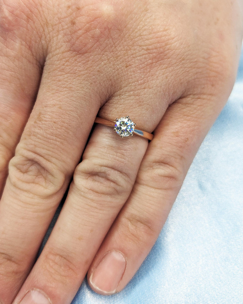 0.5-2ct Round Cut Moissanite Engagement Ring / Dainty 14k Rose Gold Promise Ring For Her / Cathedral Engagement Ring / Bridal Gift for Wife