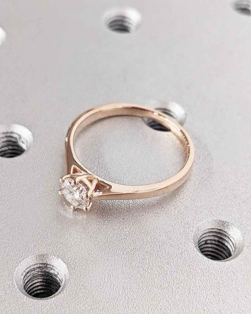 Round Cut Cathedral Engagement Ring - Lab Grown Diamond Solitaire Engagement Ring - Dainty 14k Rose Gold Promise Ring - Bridal Gift for Wife