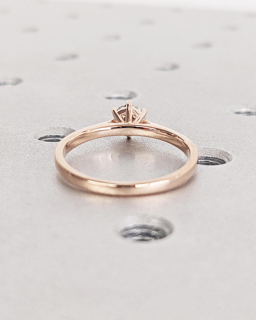 Lab Diamond Solitaire Cathedral Ring, Round Cut Lab Diamond Ring, Dainty 14k Rose Gold Promise Ring, Statement Ring, Bridal Gift for Wife