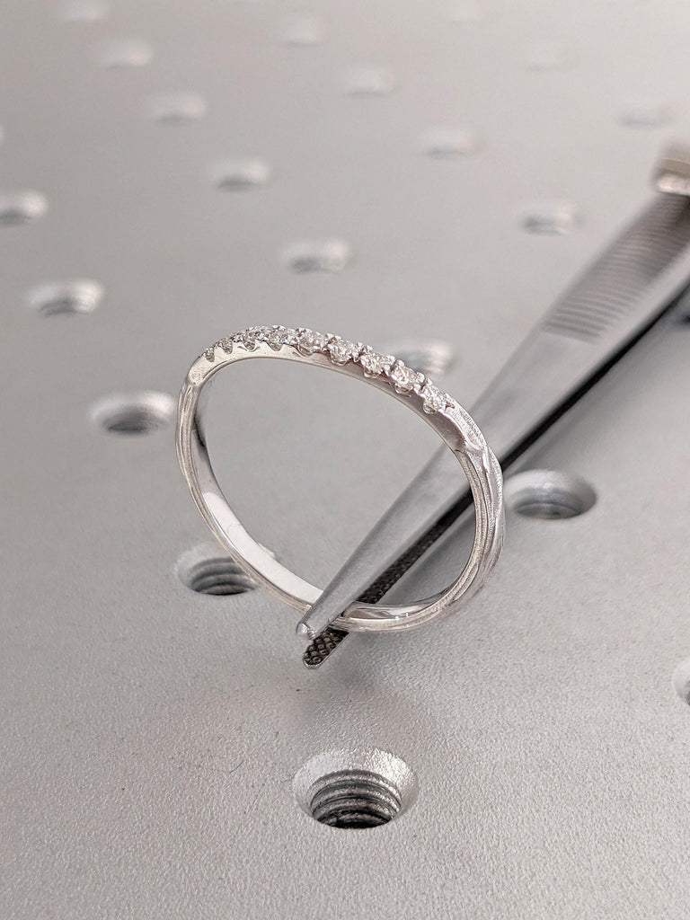 2mm Micro Pave Eternity Diamond Ring | Delicate Lab Diamond Wedding Band | White Gold Half Eternity Stacking Ring | Anniversary Gift for Her
