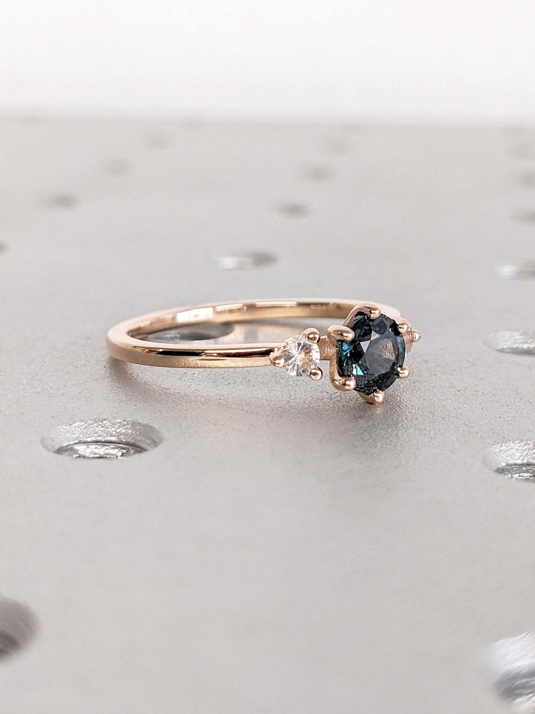 Unique Peacock Sapphire and Moonstone Wedding Anniversary Ring Gift for Wife | Real Rose Gold Rings for Women | Sapphire Engagement Ring
