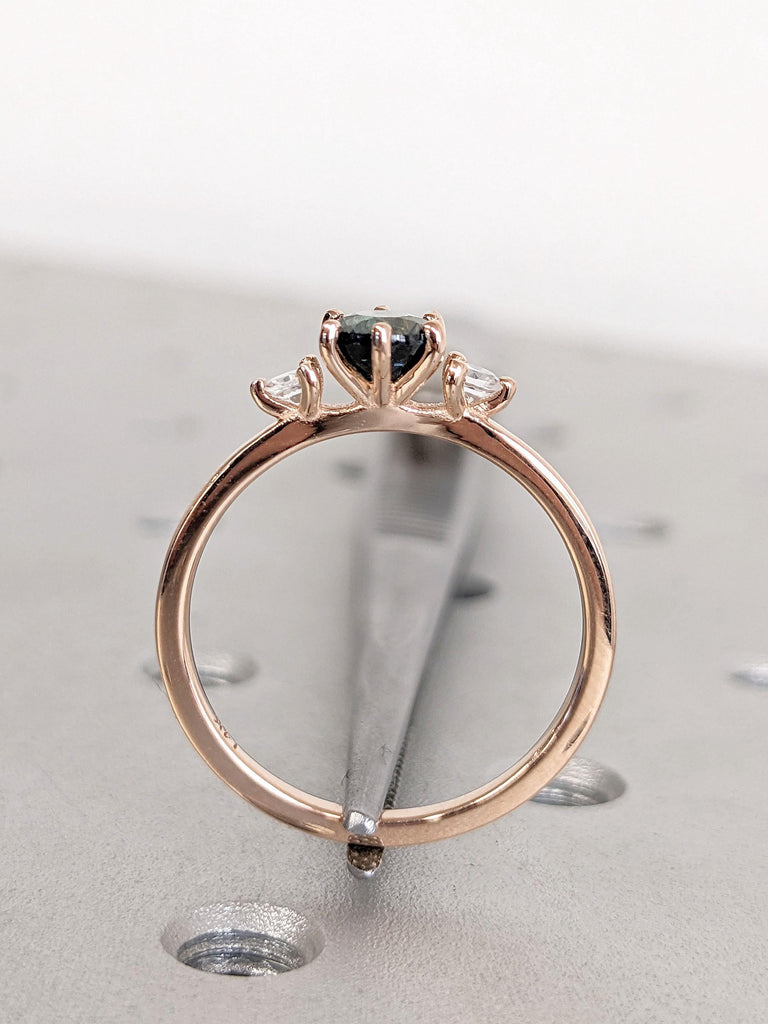 Unique Peacock Sapphire and Moonstone Wedding Anniversary Ring | Real Rose Gold Rings for Women | Sapphire Promise Ring | Handmade Jewelry