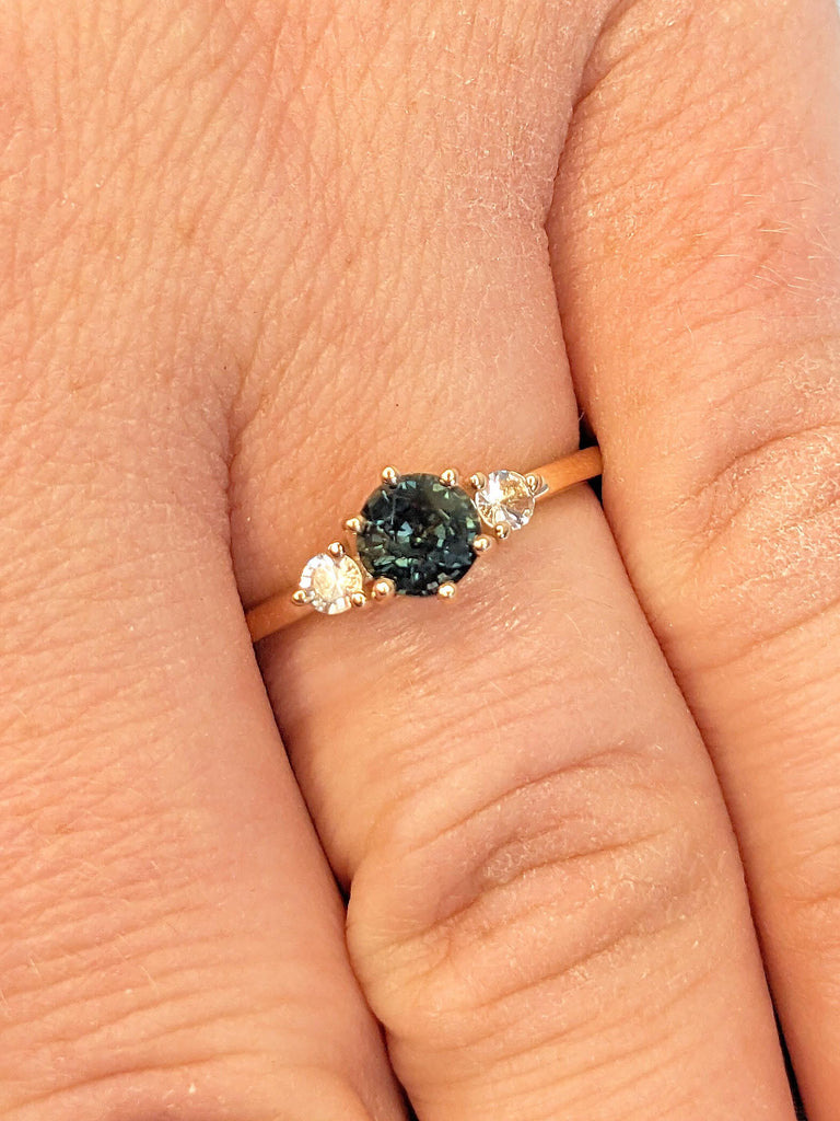 Moonstone Ring | Natural Blue Green Sapphire and Moonstone Engagement Ring for Her | 14k 18k Rose Gold Promise Ring Women Jewelry