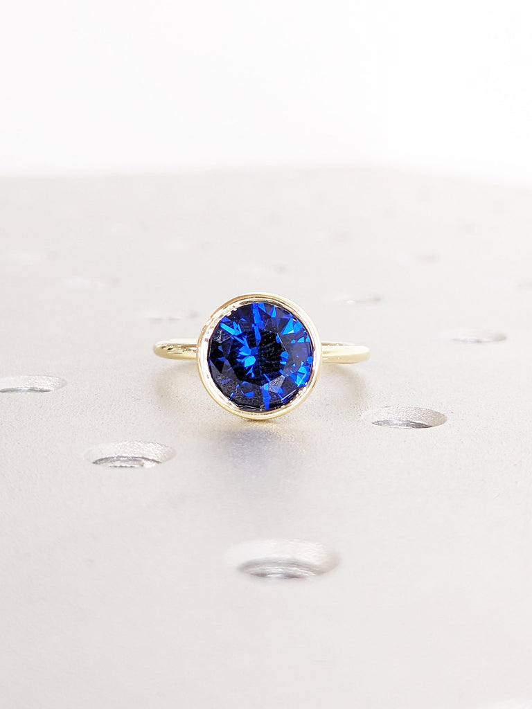 Lab Sapphire Engagement Ring | Solid Gold Statement Ring | Blue Sapphire Ring | Solitaire Birthstone Ring | Gift for Her | Dainty Bezel Ring