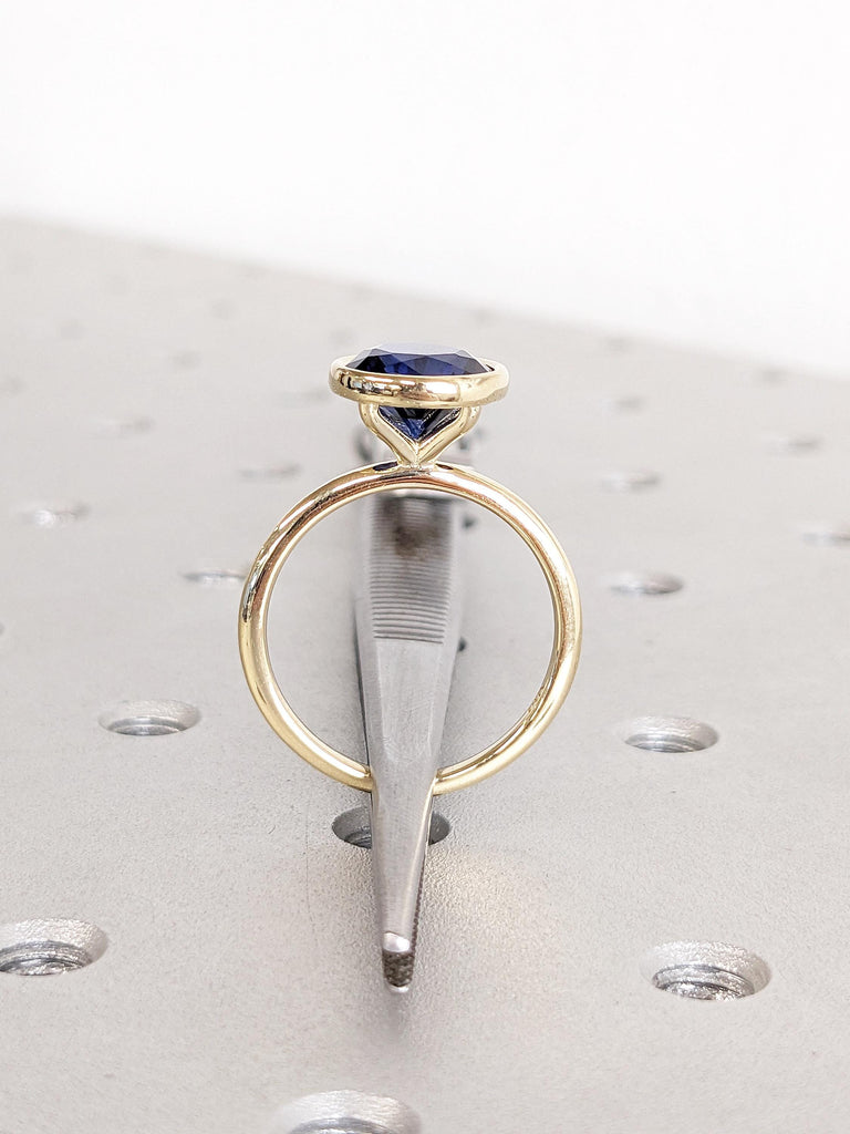 Lab Sapphire Engagement Ring | Solid Gold Statement Ring | Blue Sapphire Ring | Solitaire Birthstone Ring | Gift for Her | Dainty Bezel Ring