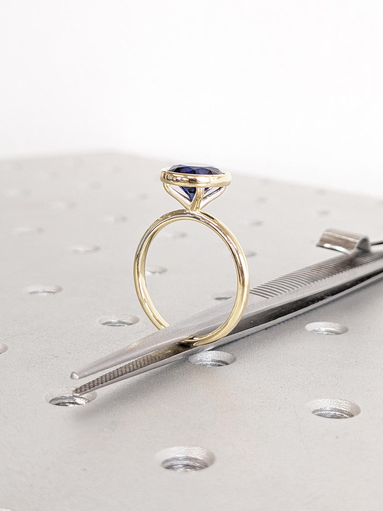 Lab Sapphire Engagement Ring | Solid Gold Statement Ring | Blue Sapphire Ring | Solitaire Birthstone Ring | Gift for Her | Dainty Bezel Ring