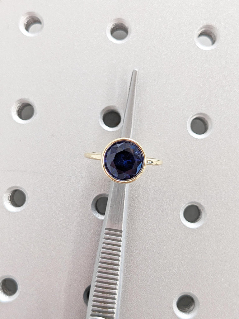 Lab Sapphire Engagement Ring | Solid Gold Statement Ring | Blue Sapphire Ring | Solitaire Birthstone Ring | Gift for Her | Dainty Bezel Ring