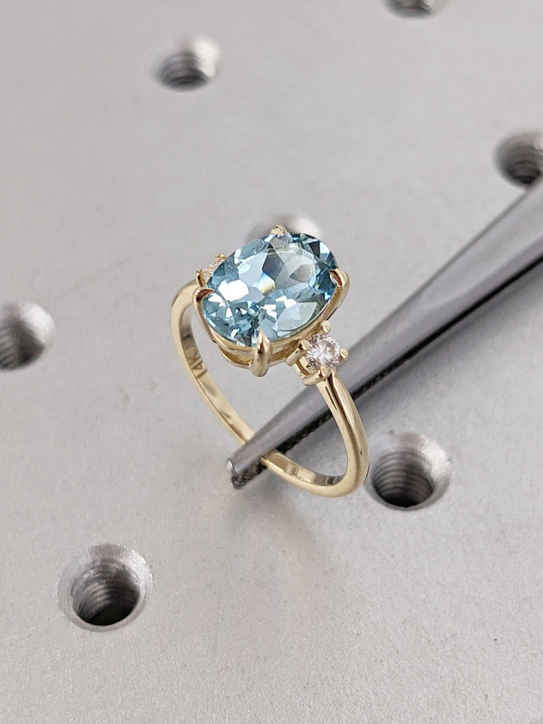 Oval Aquamarine Engagement Ring, Vintage Solid Gold Ring