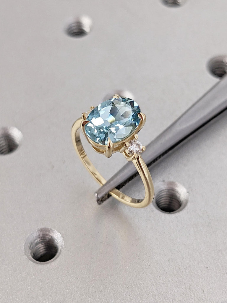 Oval Aquamarine Engagement Ring, Vintage Solid Gold Ring