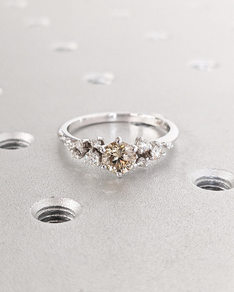 Vintage Diamonds Engagement Ring 0.5CT Champagne Diamonds Gold Unique Snowdrift 6 Prong Engagement Ring Brown Diamond Wedding Ring for Women