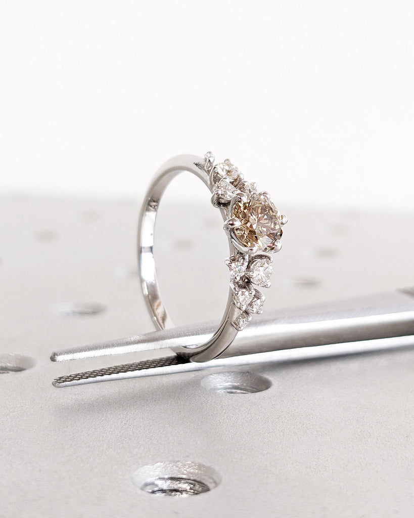 Vintage Diamonds Engagement Ring 0.5CT Champagne Diamonds Gold Unique Snowdrift 6 Prong Engagement Ring Brown Diamond Wedding Ring for Women