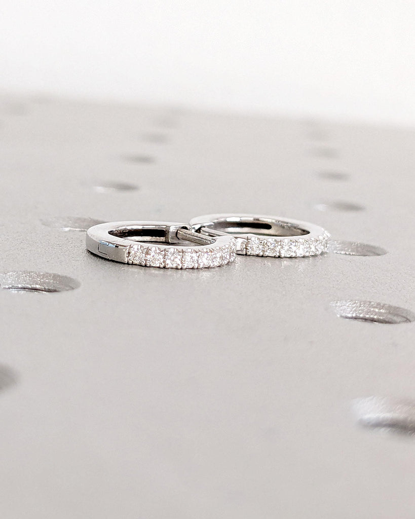 Paved Moissanite Bridal Earrings Hoop Huggie Earrings | Minimalist Earrings | Women Earrings | 14k White Gold Lab Grown Diamond Earrings
