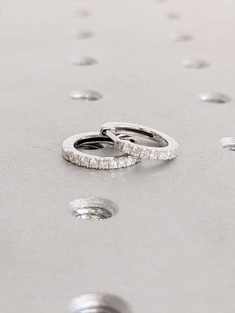 Diamond Huggie Hoop Earrings | 14k Solid Gold Diamond Hoops | Cartilage Hoop | Mini Hoop Earrings | Cartilage Earrings | Diamond Pave Hoops