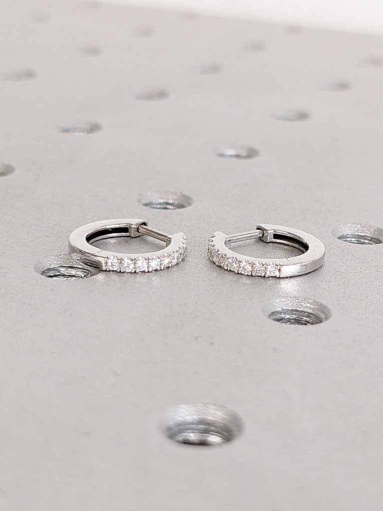 White Gold Earrings | Lab Grown Diamond Earrings | 14k 18k Gold Hoop Earrings | Wedding Earrings | Everyday Wear Diamond Earrings for Women