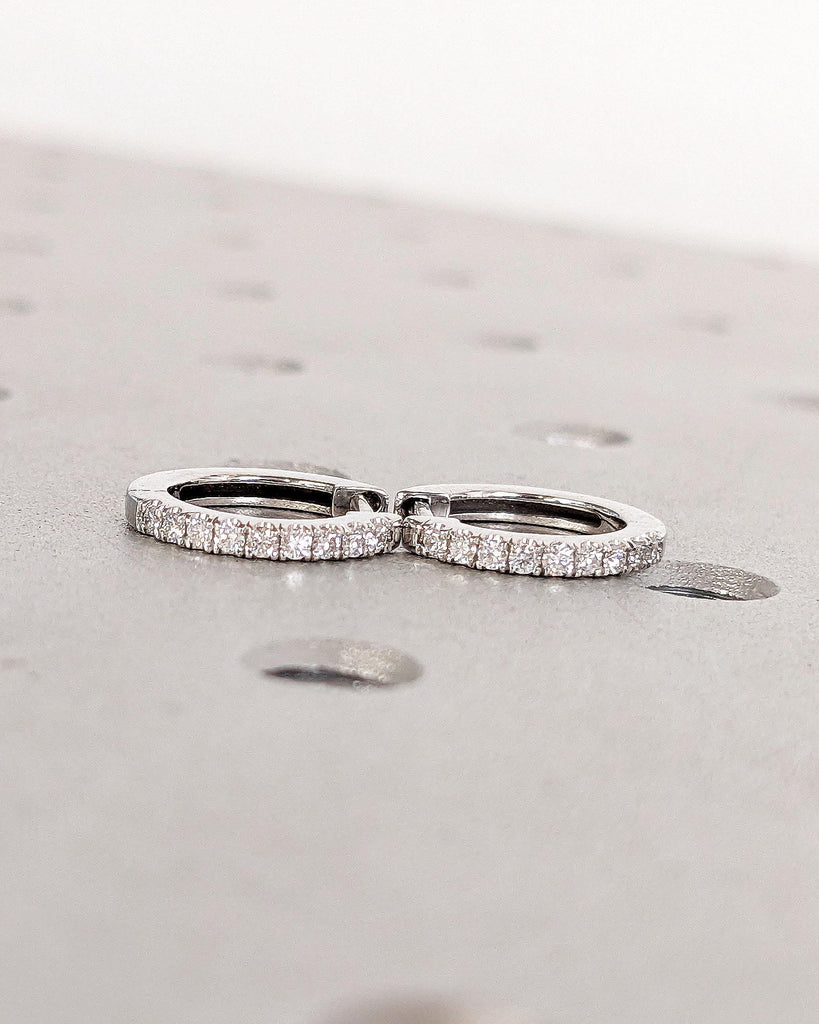 Natural Diamond Hoop Earrings, Solid Gold Huggies, Diamond Pave Hoops, Small Diamond Huggy For Everyday Wear | 14k Gold Mini Wedding Earrings for Women