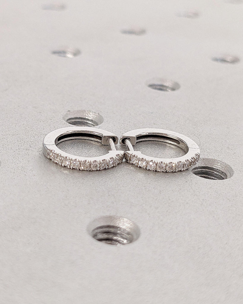 Cartilage Hoop | 14k White Gold Huggie Hoop Earrings | D VVS2 Lab Grown Diamond Huggie Woman Earrings | Diamond Hoops | Cartilage Earring