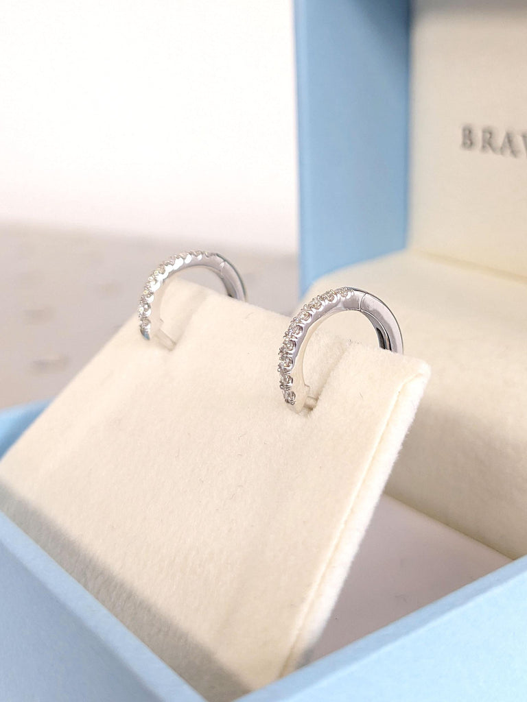 White Gold Earrings | Lab Grown Diamond Earrings | 14k 18k Gold Hoop Earrings | Wedding Earrings | Everyday Wear Diamond Earrings for Women