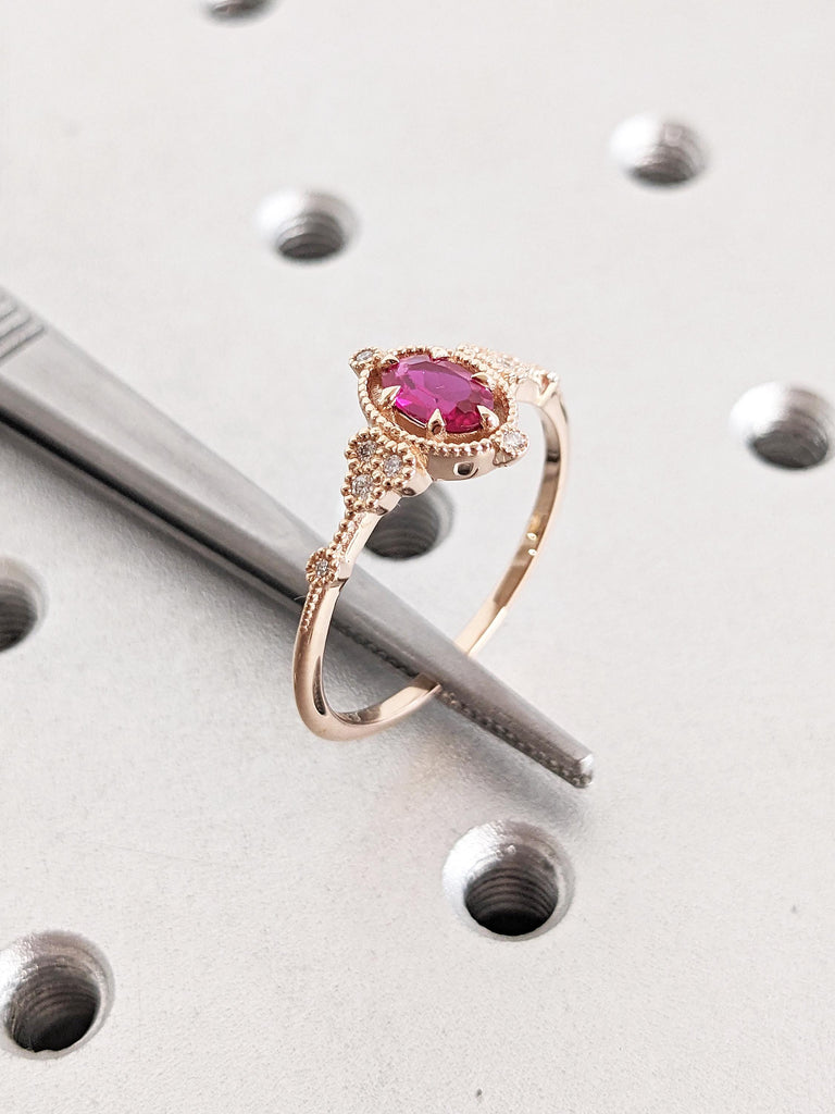 Art Deco Lab Ruby Ring