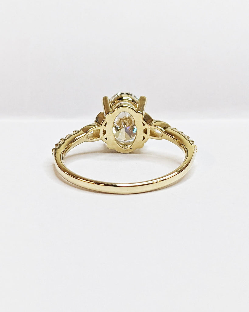 Oval cut Moissanite Celtic Engagement Ring for Women, 14k Solid Yellow Gold Irish Knot Promise Ring, Diamond Cluster Eternity Band for Her