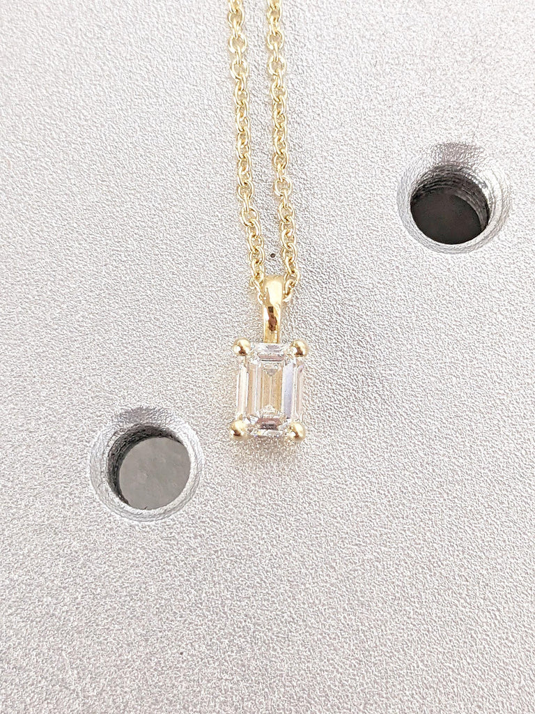 14k Gold Chain Necklace | Women Necklace | Lab Grown Diamond Pendant | Diamond Necklace | Emerald cut Solitaire Necklace