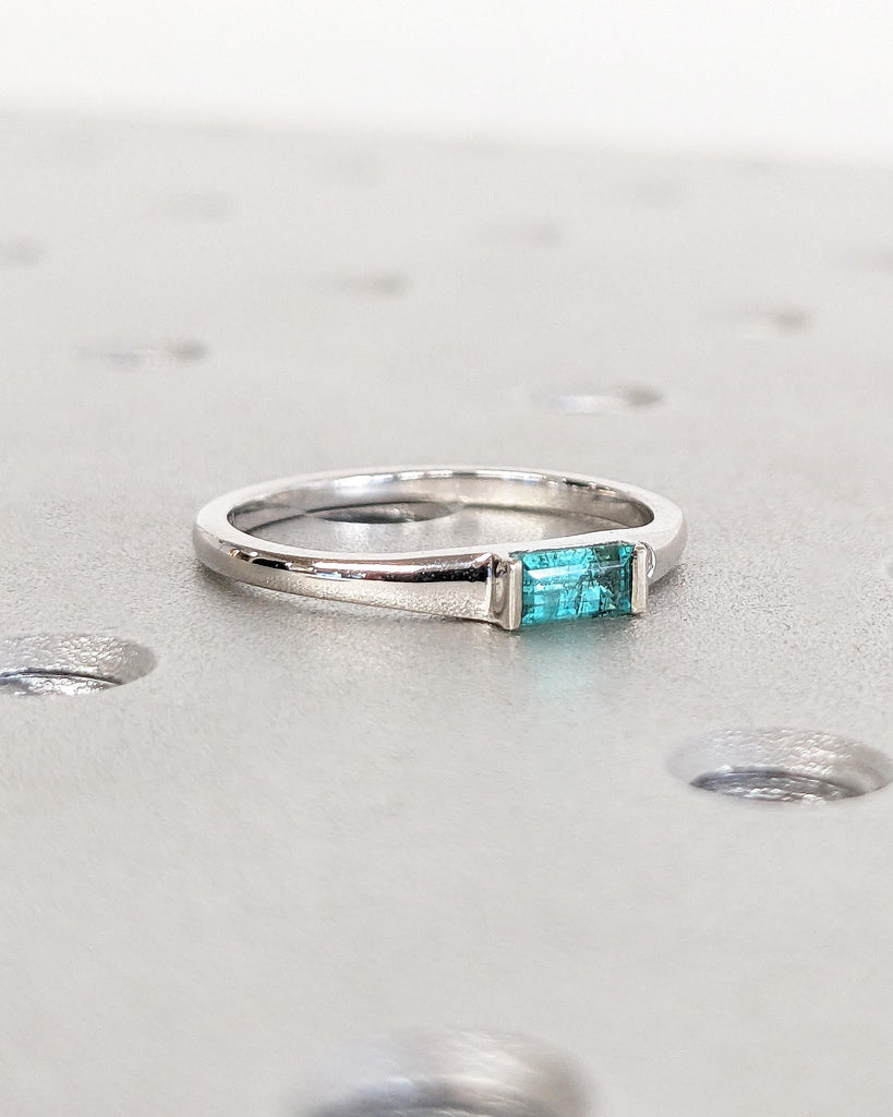 Emerald Ring - Baguette Emerald Ring - 14k White Gold Minimalist Emerald Ring - Stacking Emerald Ring Emerald Jewelry - May Birthstone Ring