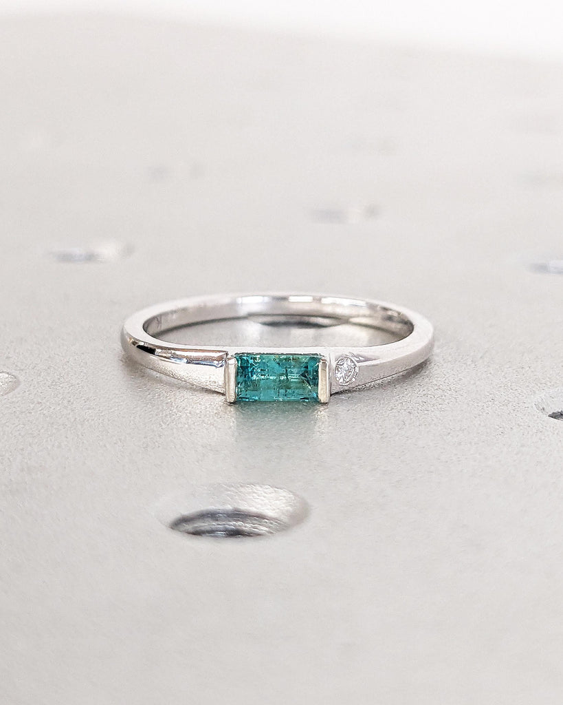 Emerald Ring - Baguette Emerald Ring - 14k White Gold Minimalist Emerald Ring - Stacking Emerald Ring Emerald Jewelry - May Birthstone Ring