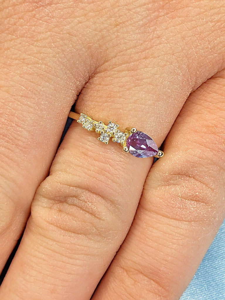 Diamond Promise Ring, 14K Gold 7 Stones Alexandrite Ring, Delicate Engagement Ring, 14K Solid Gold Ring, IGI Certified Diamond Stacking Ring, Gift for Her
