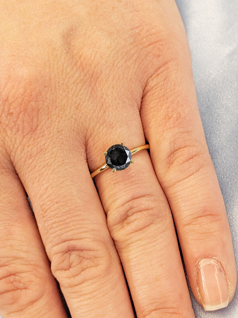 Salt and Pepper Diamond Engagement Ring, Round 14k Gold Simple Rings for Women, Comfort Fit Diamond Ring, Gift for Wife, Dainty Promise Ring
